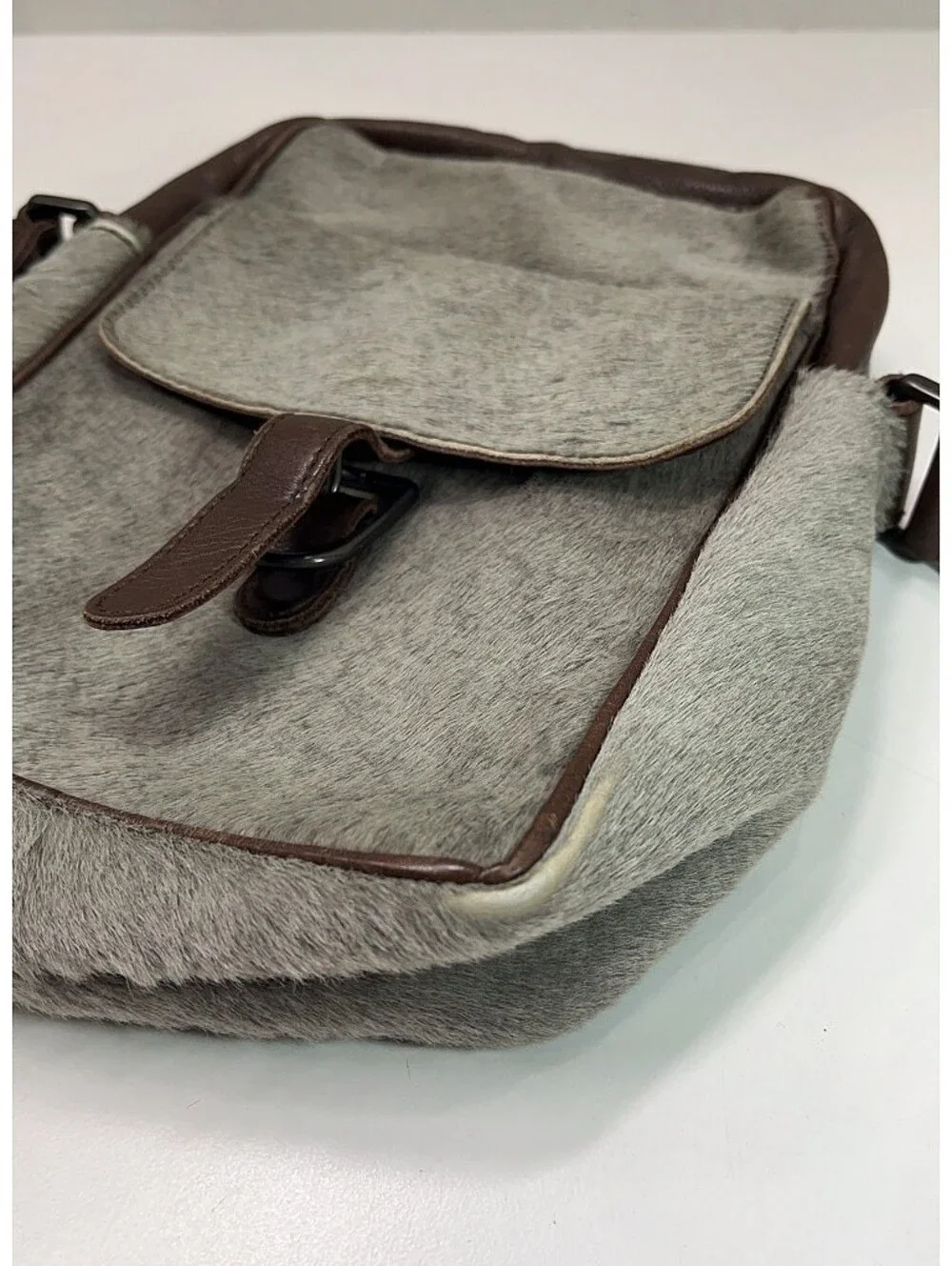 Rare Bottega Veneta Pony Hair Calf Crossbody Bag Gray Brown Leather Unisex